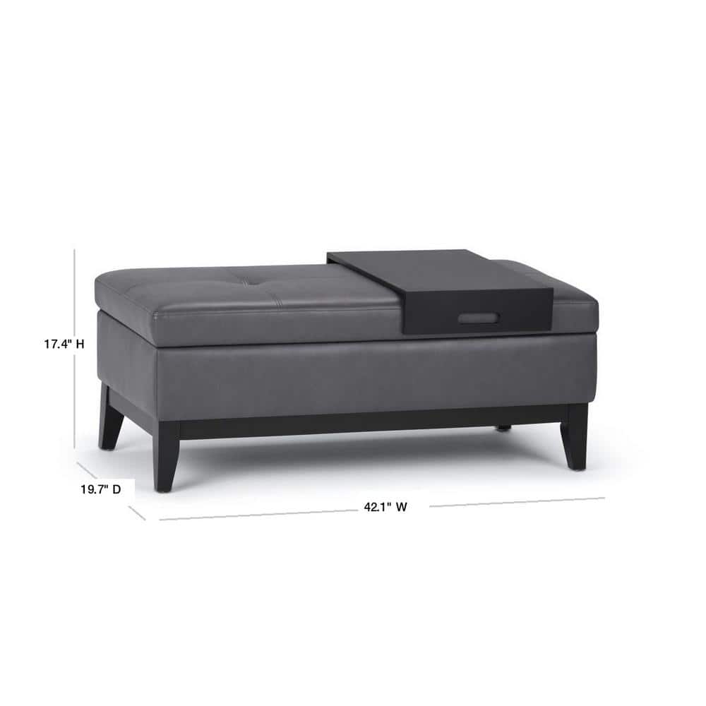 Jackson 42" Stone Grey Faux Leather Tufted Storage Ottoman with Tray