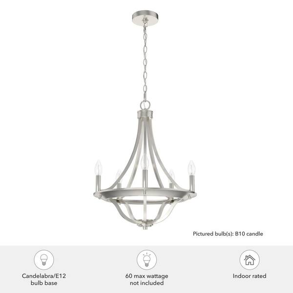 Hunter - Perch Point 5-Light Brushed Nickel Candlestick Chandelier