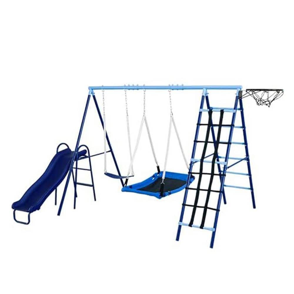 6-in-1 Swing Set with Belt and Platform Swings, Slide, Climbing