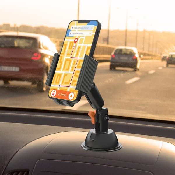 APPS2Car Suction Cup Phone Holder for Car with Adjustable Arm, Low Profile  Dashboard Phone Mount Compact Windshield Window Dash Mobile Stand