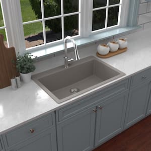 QT-812 Quartz 33 in. Large Single Bowl Drop-In Kitchen Sink in Concrete