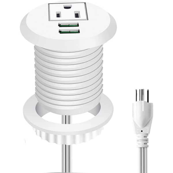 1-Outlet AC Desktop Power Grommet with 2-USB Ports and 6.56 ft. Cable Fire Resistant in White