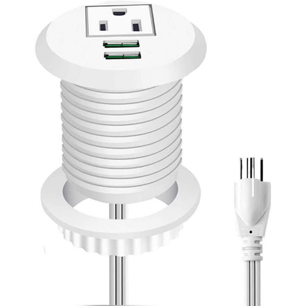 1-Outlet AC Desktop Power Grommet with 2-USB Ports and 6.56 ft. Cable Fire 