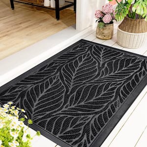 Leaves 17 in. x 30 in. Black Waterproof Door Mat