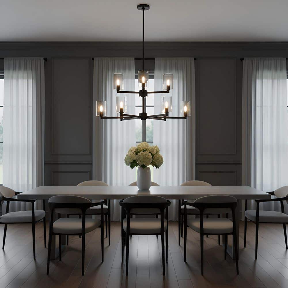 Fullton 9-Light Midnight Black Chandelier with Clear Glass Shades price history on PriceWatchPro