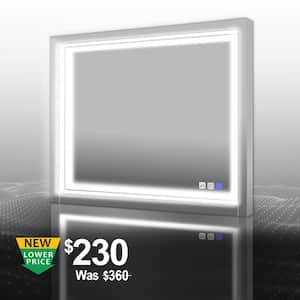 40 in. W x 32 in. H Medium Rectangular Frameless Anti-Fog 3 Color Lighted Wall LED Bathroom Vanity Mirror in Silver