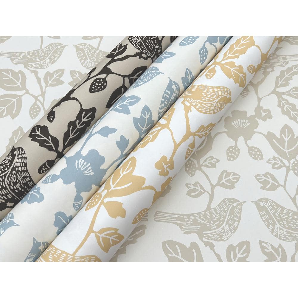 Glacial Blue Bird and Botanical Peel & Stick Wallpaper