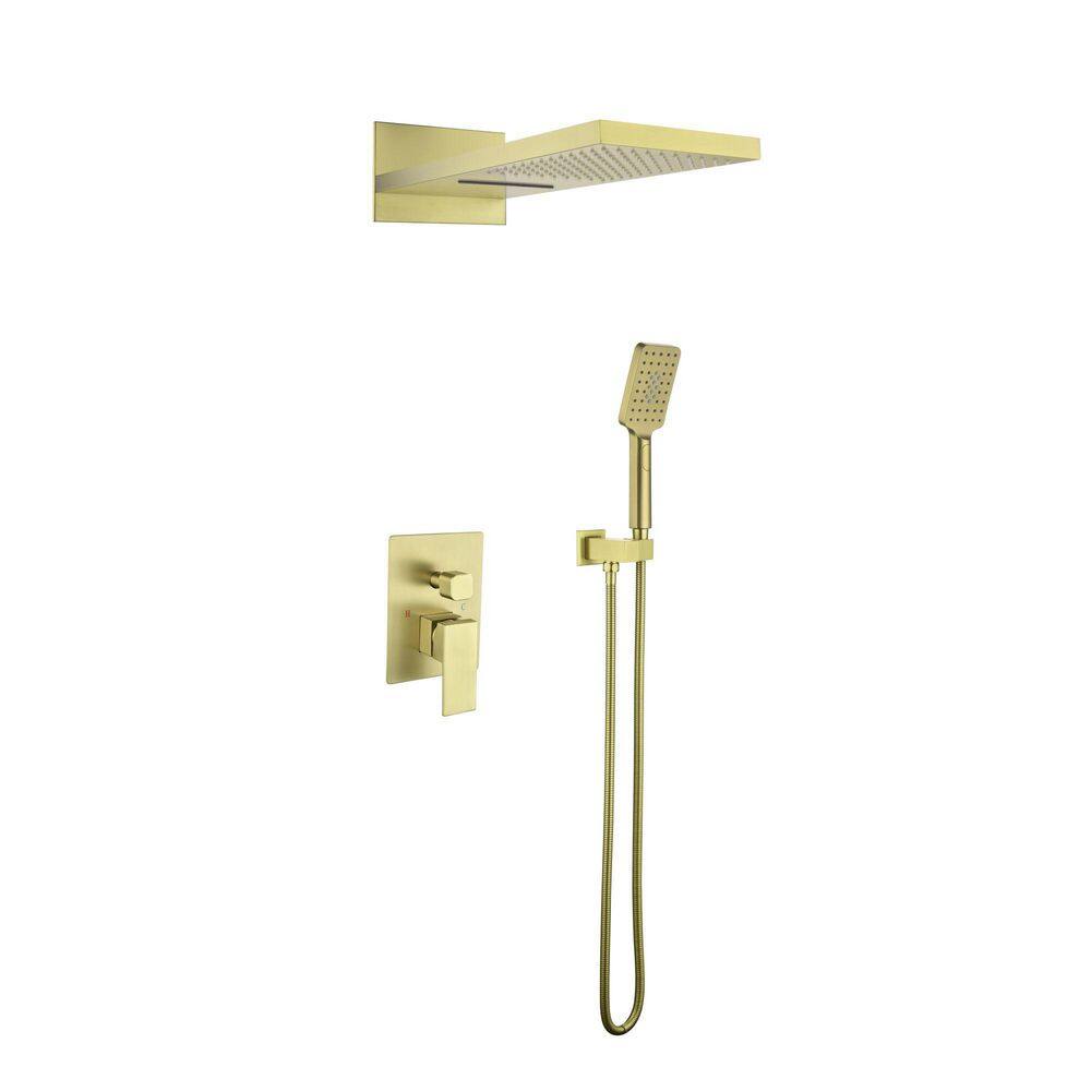 2-Spray Wall Mount Square Dual Fixed and Handheld Shower Head 3.17 GPM in Brushed Gold price history on PriceWatchPro