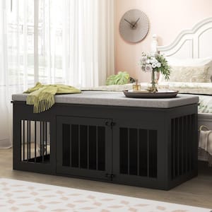 Indoor Modern Crates Entryway Bench Furniture, Wooden Bed End Bench Dog House Large Dog Cage for Small Medium Pet, Black