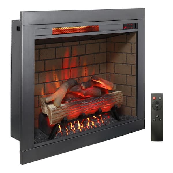 28 in. Wall Mount Electric Fireplace Insert in Black with Tempered Glass