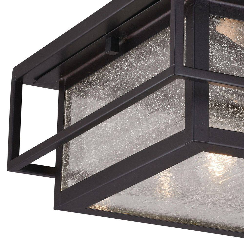 Hyde Park Espresso Bronze Square Outdoor Flush Mount Light with Seeded Glass