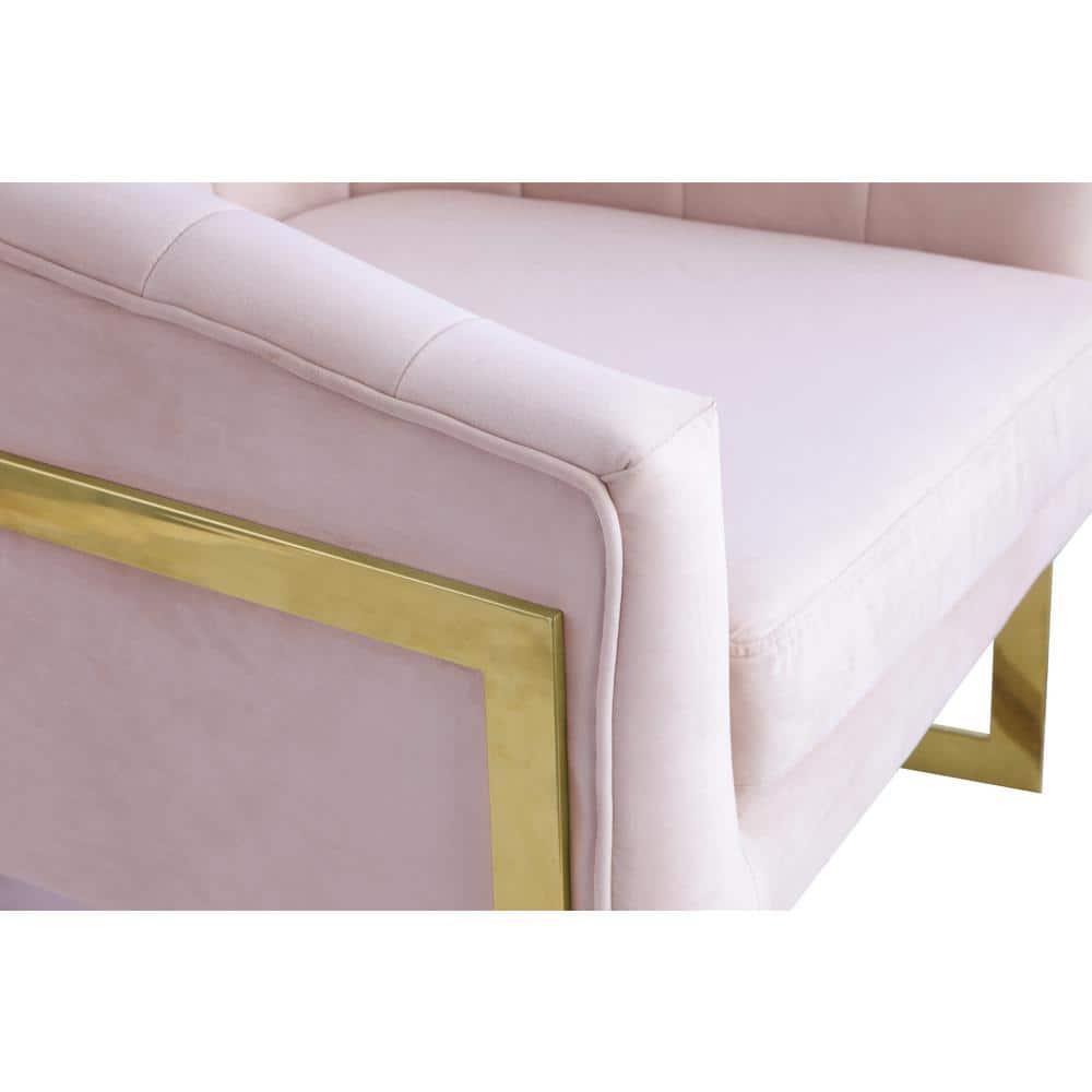 Glamorous Pink Velvet Barrel Accent Chair with Gold Accents