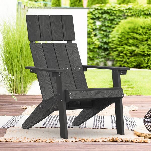 LUE BONA Gaia Traditional Curveback Slate Black Plastic Patio Adirondack Chair Outdoor Plastic Chairs Set of 1