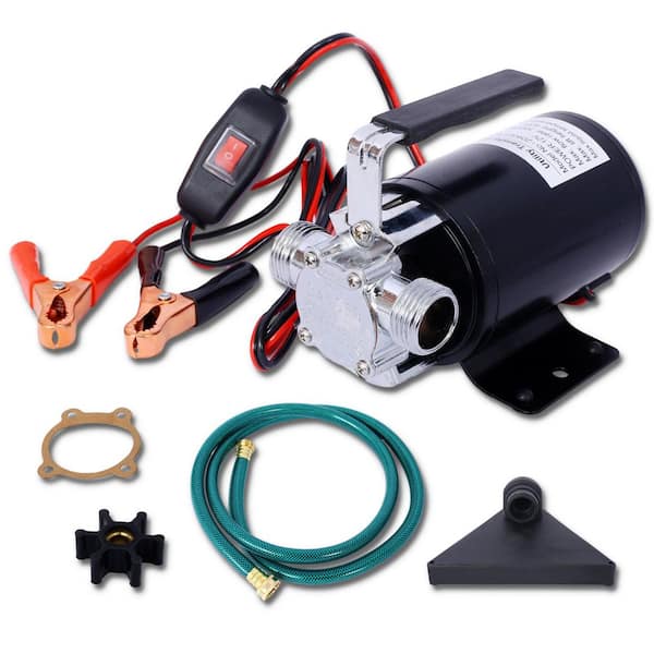 DC 12-Volt 1/10HP 330GPH Battery Powered Portable Electric Utility Sump Transfer Water Pump with Water Hose Kit Black