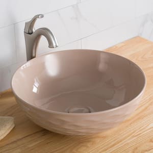 Viva 16-1/2 in. Round Porcelain Ceramic Vessel Sink with Pop-Up Drain in Beige