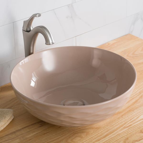 KRAUS Viva 16.5 in. Round Vessel Bathroom Sink in Beige Vitreous China with Pop-Up Drain