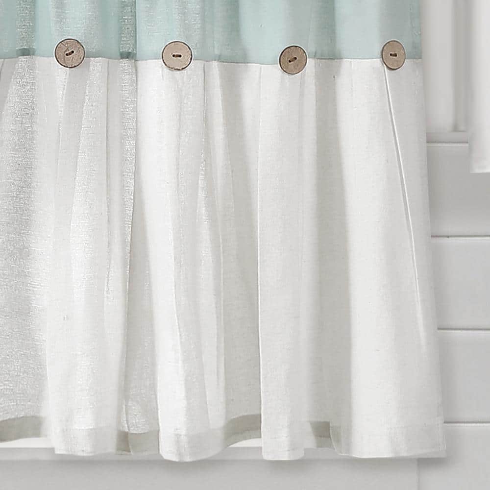 Blue and White Linen Button Kitchen Tier Curtains, 29" x 36"