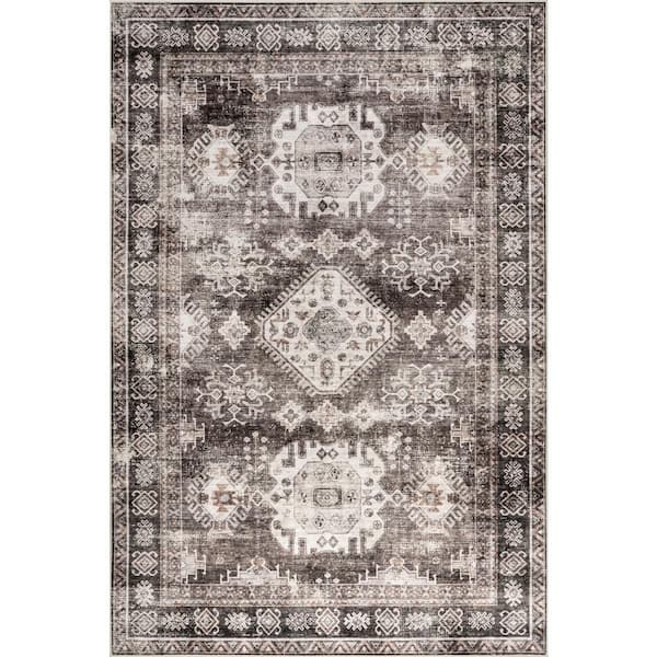 Antoinette Spill Proof Washable Charcoal 9 ft. x 12 ft. Indoor Area Rug