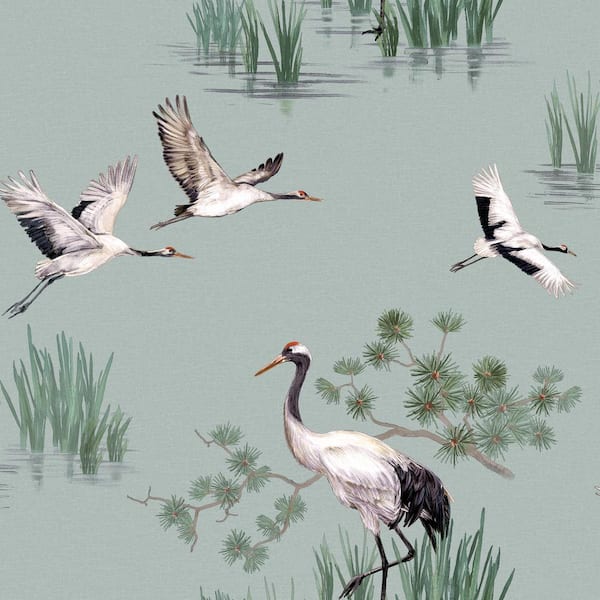 Walls Republic Cranes in Water Wallpaper Duck Egg Paper Strippable Roll (Covers 57 sq. ft.)