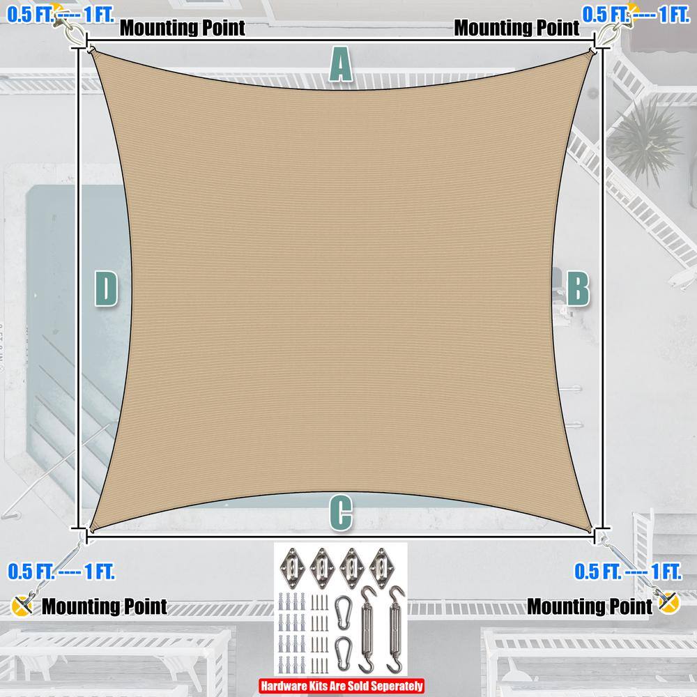 10' x 10' Sand Beige HDPE Square Patio Sun Shade Sail