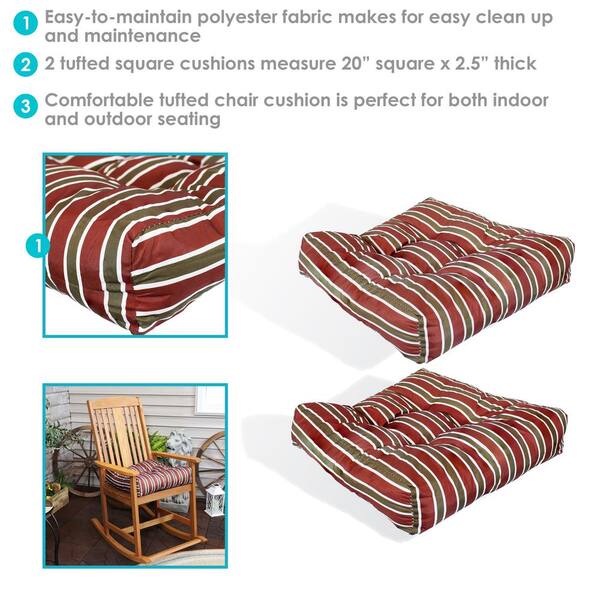 Sunnydaze Decor Red Square Striped Tufted Outdoor Seat Cushions Classic Set Of 2 Zet 976 The Home Depot Sunnydaze Decor Red Square Striped, How To Clean Polyester Outdoor Furniture Cushions