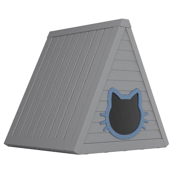 Gray Cat House Triangles Cats Shelter Feral with Escape Door Indoor