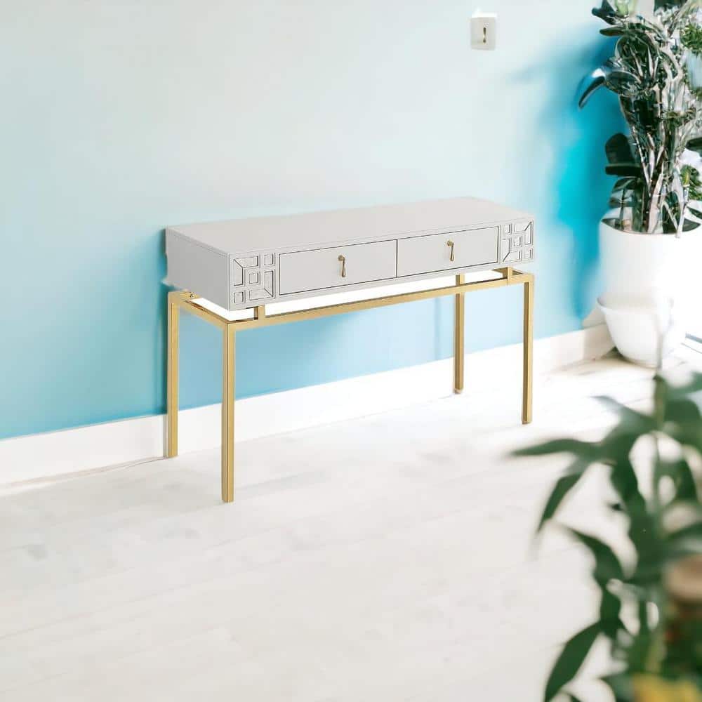 14.4 in. White Rectangle MDF Console Table with Mirrored; Drawers