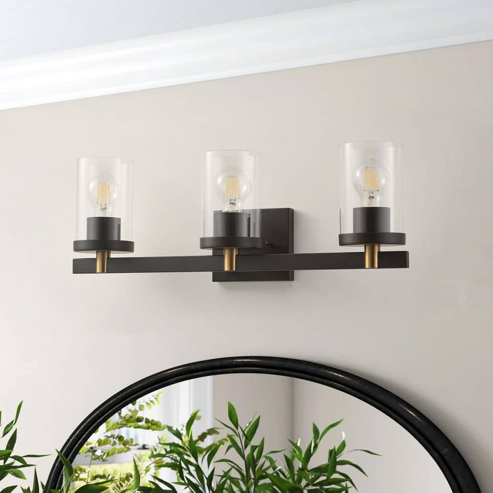 5.9 in. Farmhouse 3 Light Black Bathroom Vanity Light Fixture Over Mirror with Clear Glass Shade price history on PriceWatchPro