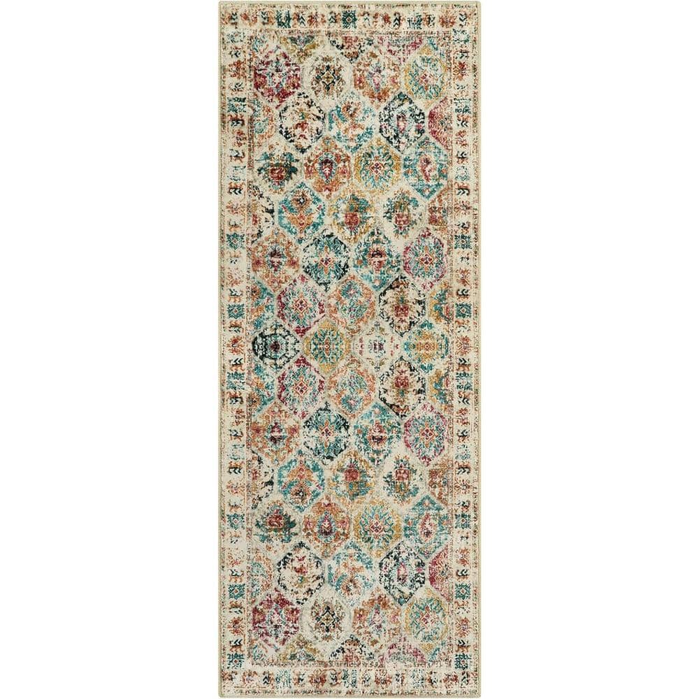Multi-Colored 2 ft. x 6 ft. Moroccan Trellis Low Pile Printed Accent Indoor