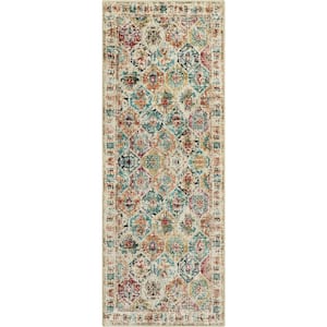 Multi-Colored 2 ft. x 6 ft. Moroccan Trellis Low Pile Printed Accent Indoor Carpet Runner Rug