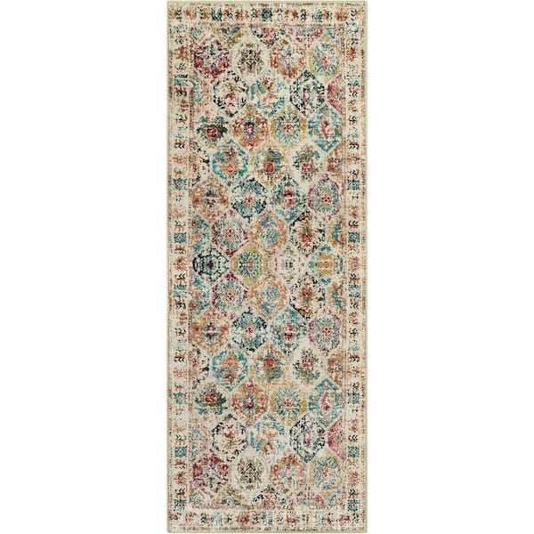 Unbranded Multi-Colored 2 ft. x 6 ft. Moroccan Trellis Low Pile Printed Accent Indoor Carpet Runner Rug