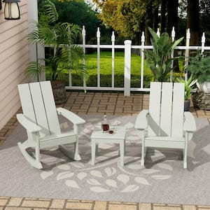 Shoreside Sand HDPE Plastic Modern Rocking Poly Adirondack Chair Set of 2 With Side Table