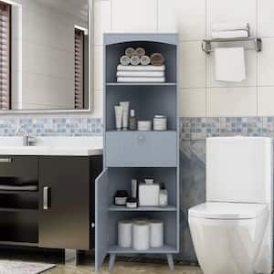 20.10 in. W x 14.20 in. D x 63.00 in. H MDF Gray Triangular Corner Linen Cabinet with Open Shelves in Gray