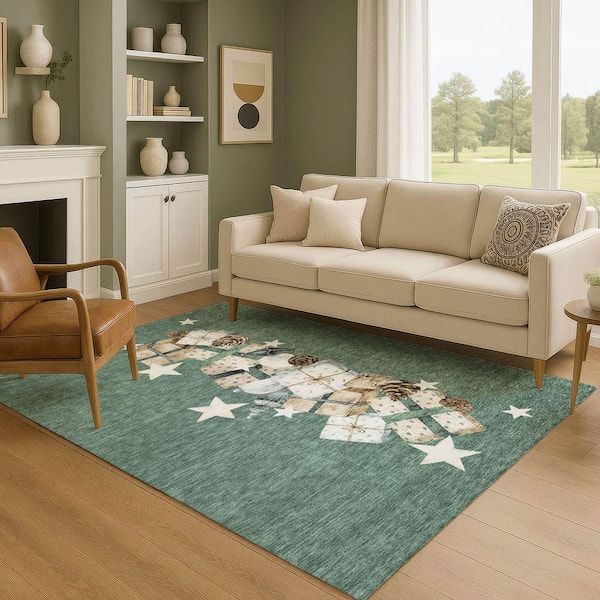 Mayfield Premium Machine Washable Abstract AMF1825 Seafoam 5 ft. x 7 ft. 6 in. Area Rug