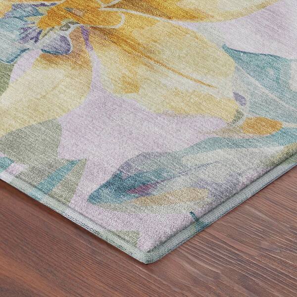 Mayfield Premium Machine Washable Abstract AMF2262 Lavender 8 ft. x 8 ft. Round Rug