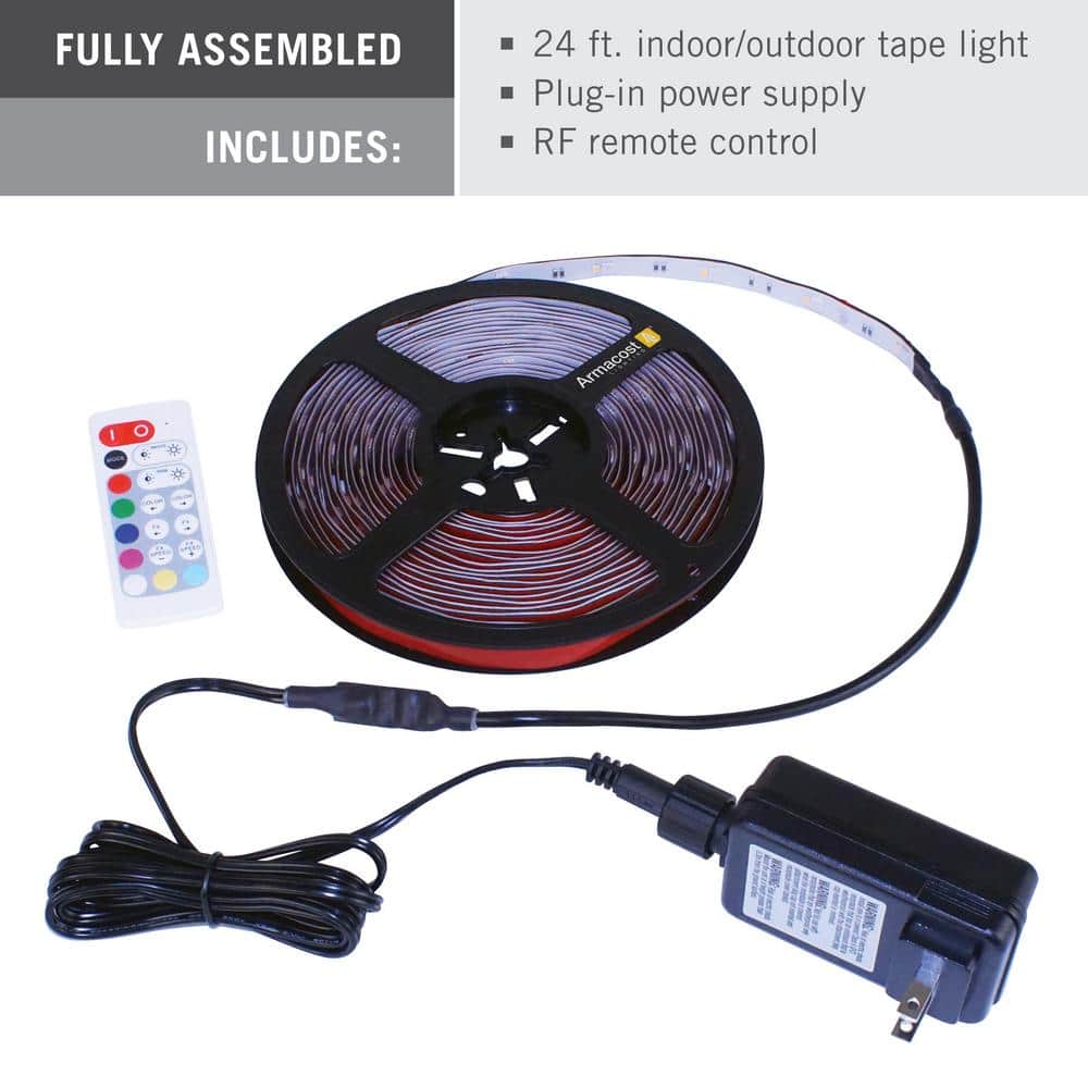 24 ft Multicolor RGB+W LED Indoor Outdoor Tape Light Kit