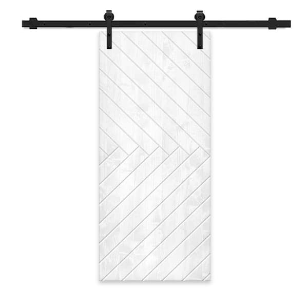 CALHOME 30 in. x 96 in. White Stained Pine Wood Modern Interior Sliding Barn Door with Hardware Kit