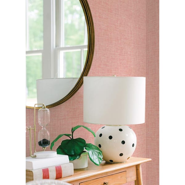 A-Street Prints Pink Emerson Coral Faux Linen Wallpaper Sample