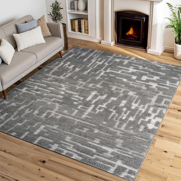 Artisan Shag Gray 5 ft. x 7 ft. Abstract Indoor Area Rug