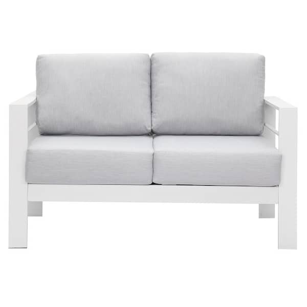 SUNVIVI Aluminum Outdoor Loveseat with Light Gray Cushions