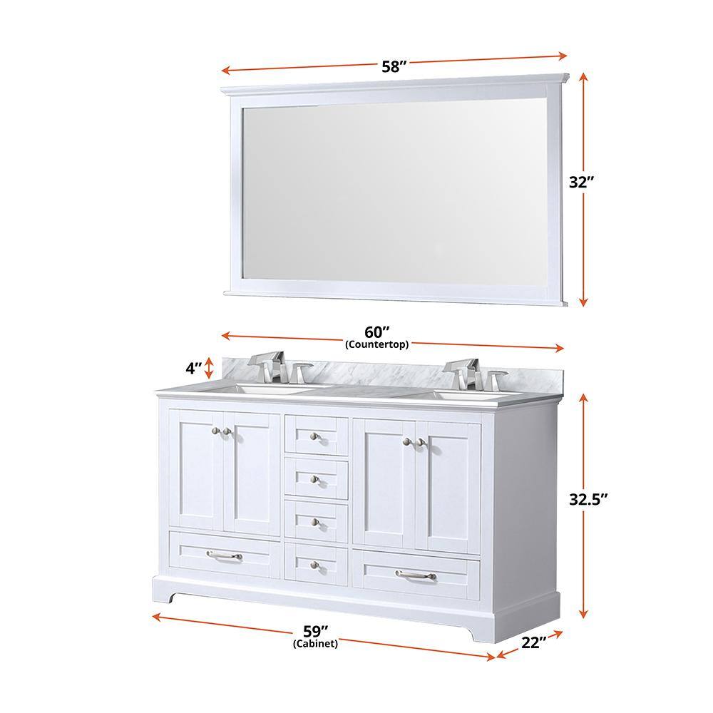 Dukes 60-Inch White Double Freestanding Vanity with Nickel Hardware