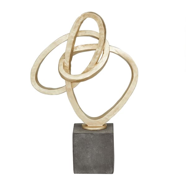 Litton Lane 4 in. x 17 in. Gold Polystone Link Abstract Sculpture with Black Base