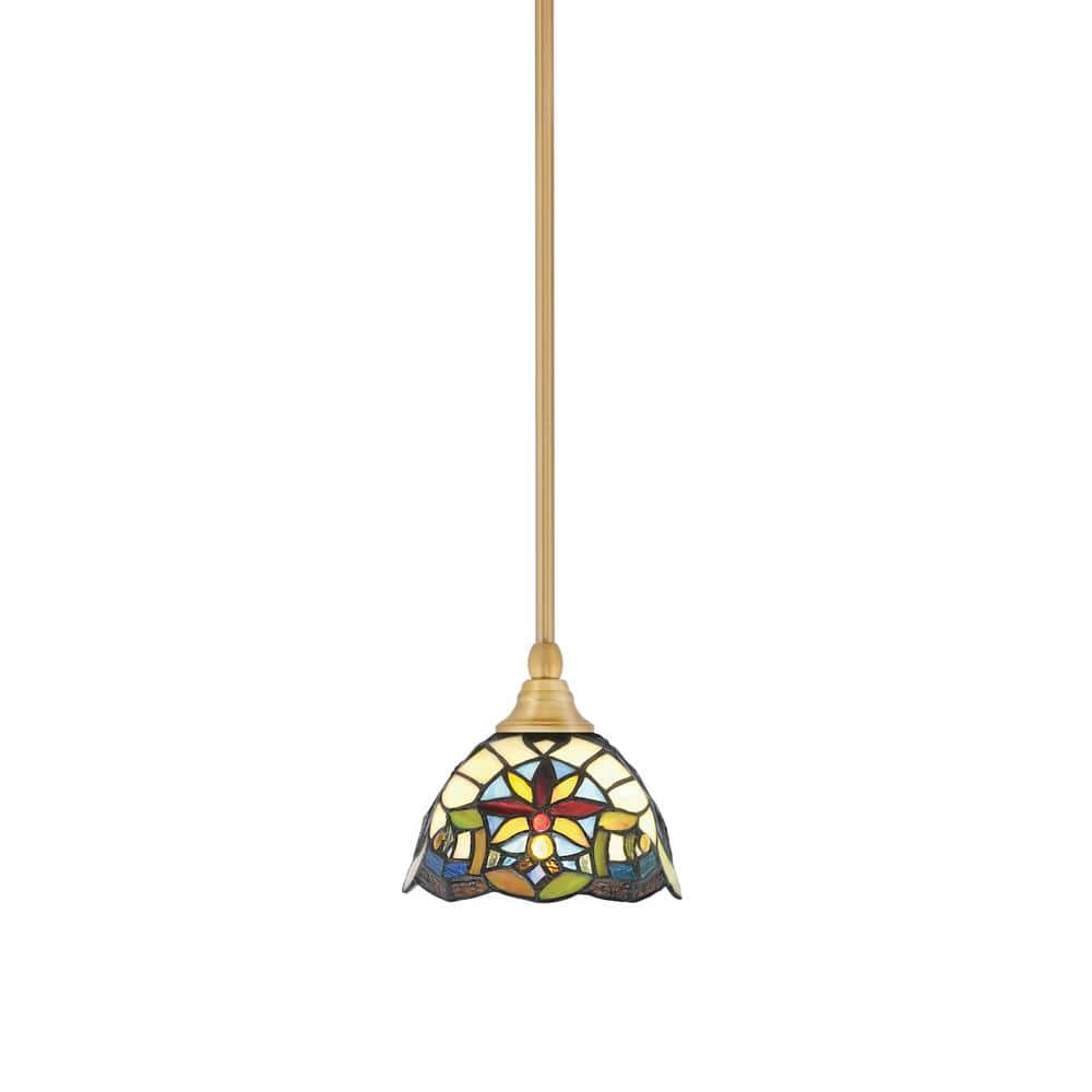 Sparta 100-Watt 1-Light New Age Brass Shaded Pendant Light Mini Pendant wit