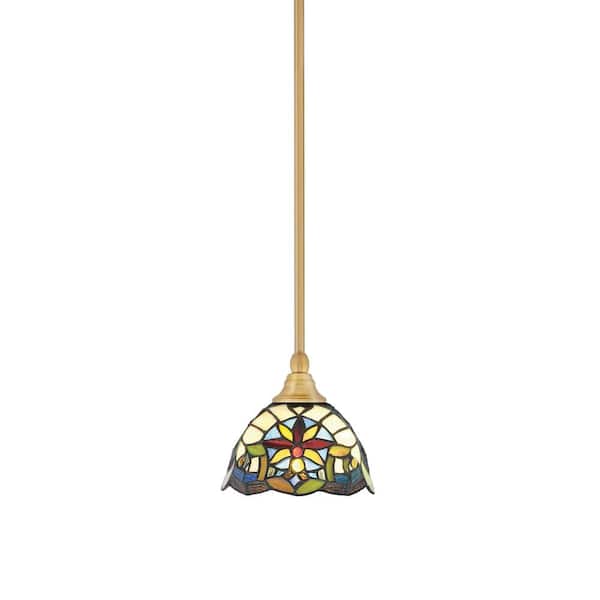 Unbranded Sparta 100-Watt 1-Light New Age Brass Shaded Pendant Light Mini Pendant with Earth Star Art Glass and No Bulb Included