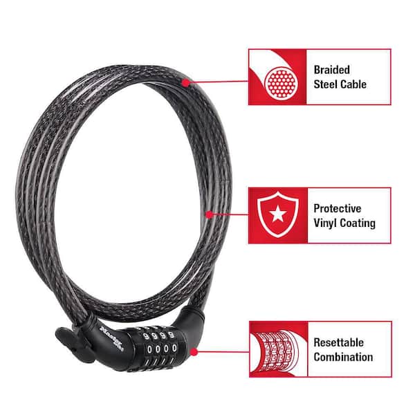Master Lock Bike Lock Cable with Combination, Resettable, 5 ft. Long  8370DCC - The Home Depot