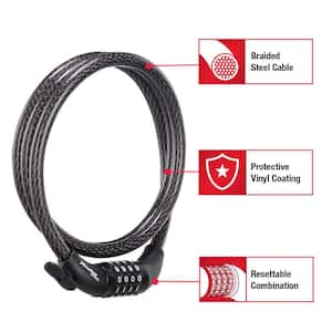 Bike Lock Cable with Combination, Resettable, 5 ft. Long