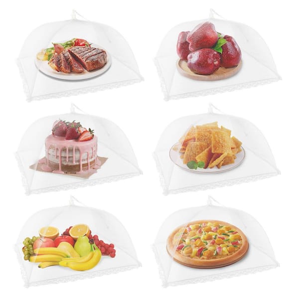 6 Piece Mesh Food Covers, Reusable Collapsible, Fly & Mosquito Proof, Indoor Outdoor Food Protection Tent Set, in White