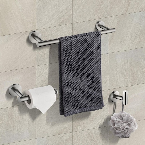 3-Piece Bath Hardware Set Wall Mount with Hand Towel Holder in Brushed Nickel