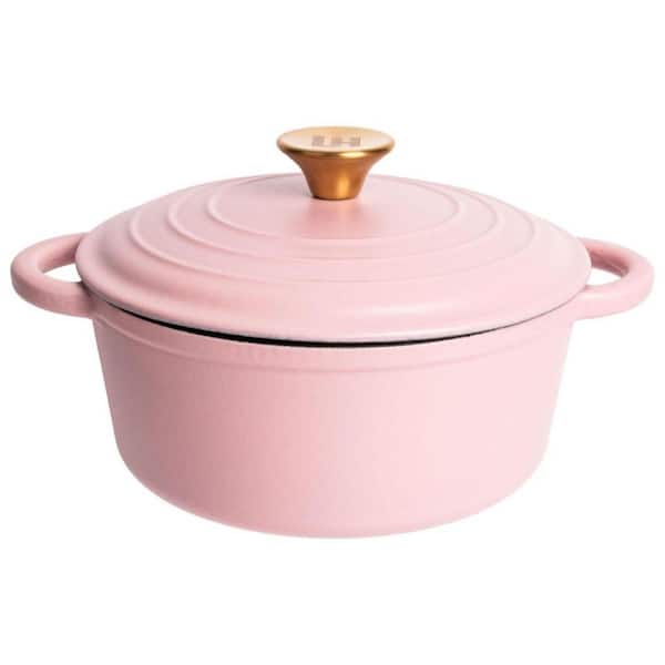 LEXI HOME 2.8 qt. Round Cast Iron Dutch Oven in Matte Pink with Lid