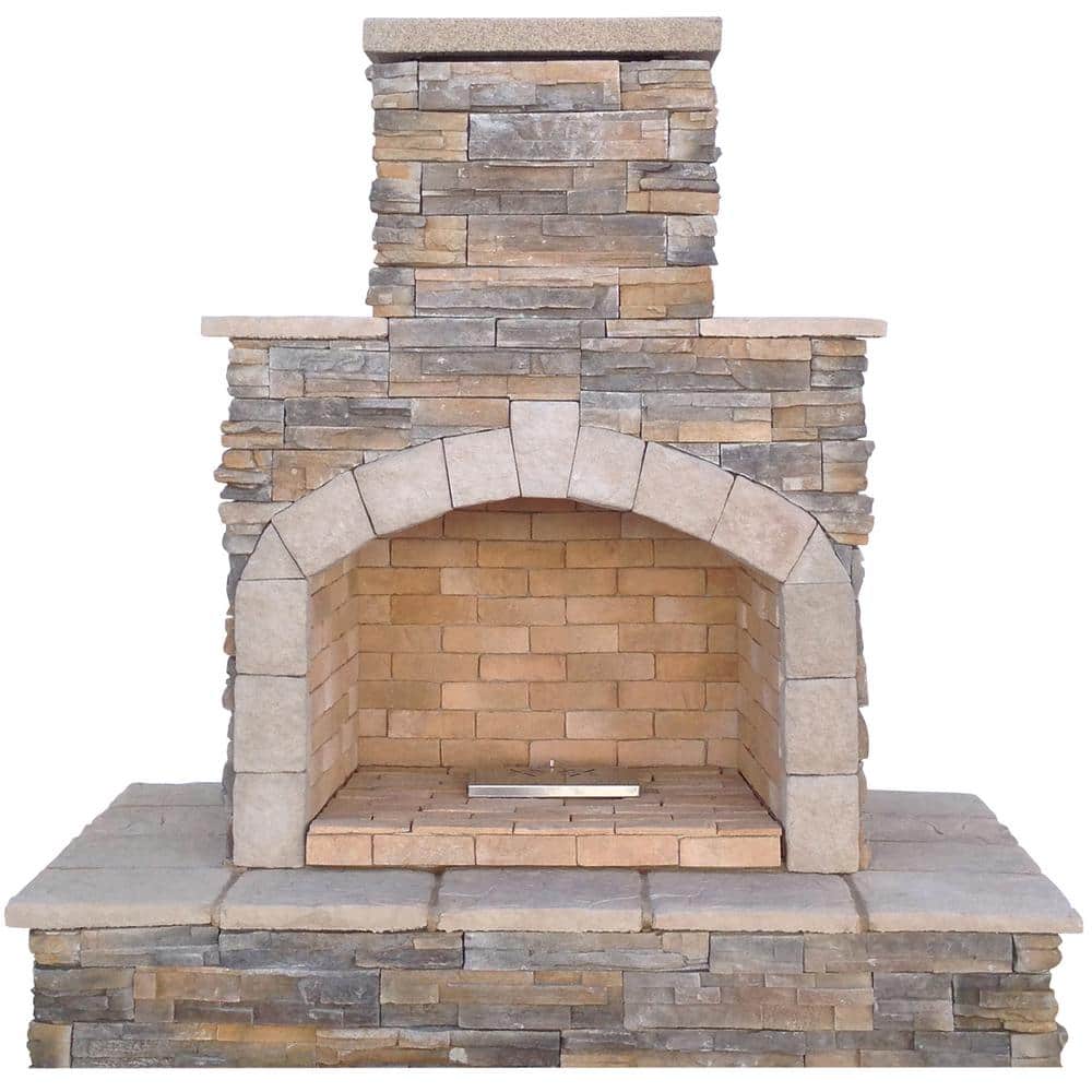 Brown Stone Veneer Propane Gas Outdoor Fireplace FRP908-3-APF.